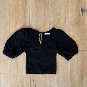 Abercrombie & Fitch Black Puff Sleeve Crop Blouse